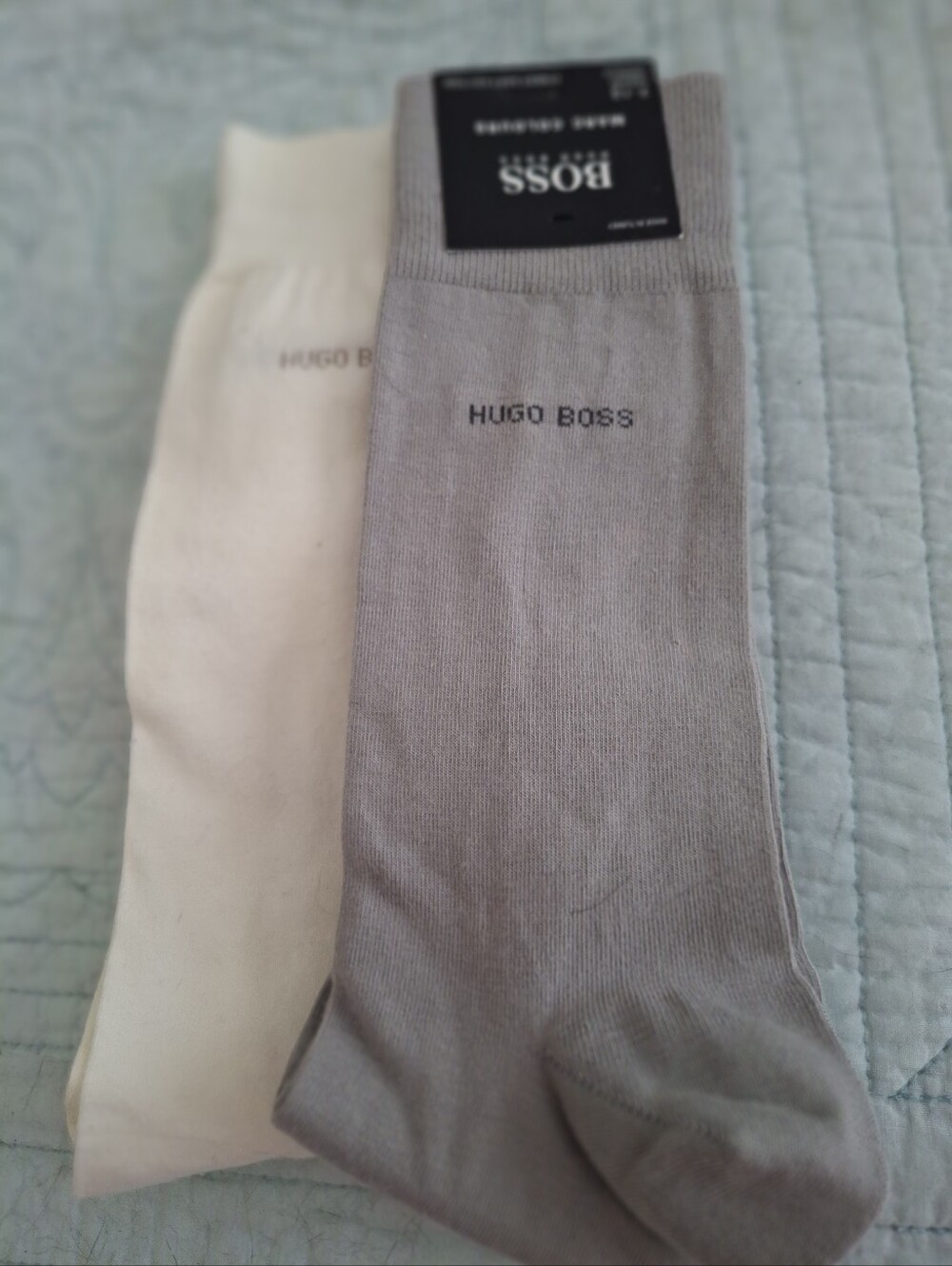 NWT Hugo Boss Men's Crew Dress Socks in Taupe and Cream